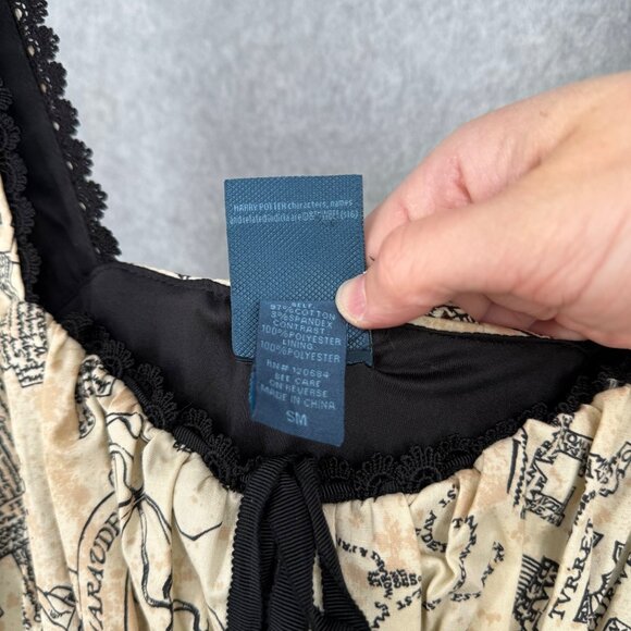 Harry Potter Marauders Map Dress Size S Black Cream Corset Sweetheart Milkmaid - Picture 10 of 15